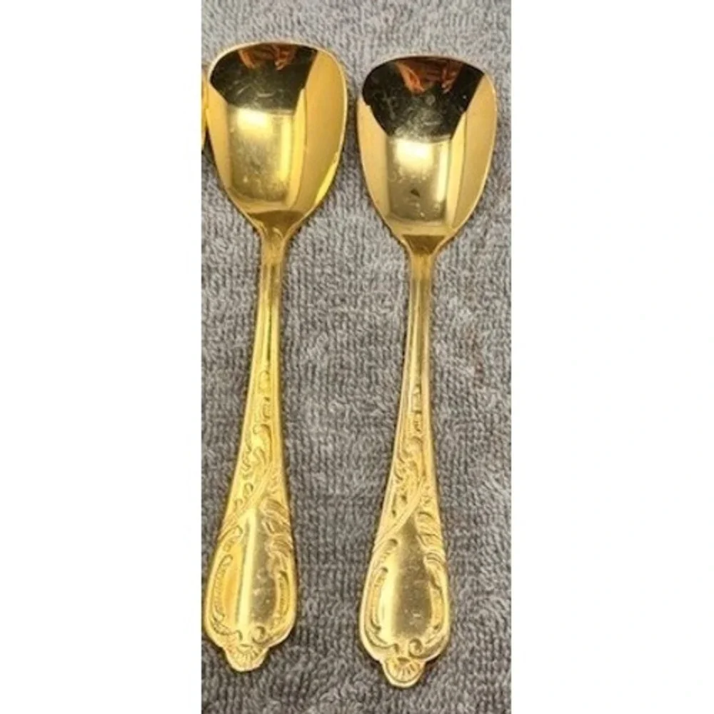 Nivella 23/24K Hartvergoldet 6 Gold Plated Rococo Dessert Spoons Tongs Germany